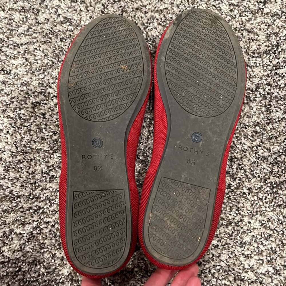 Rothy's Red Knit Ballet Flats with Blue Trim - Picture 3 of 10